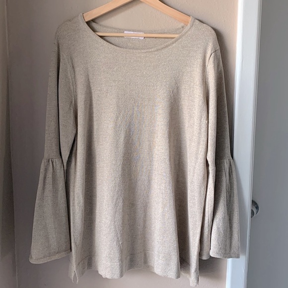 CALVIN KLEIN Gold Thread Bell Sleeve Lightweight Pullover Sweater - Picture 3 of 8